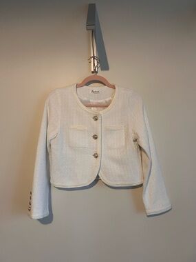 Cropped Cream Bouclé Jacket with Gold Buttons, Size Small